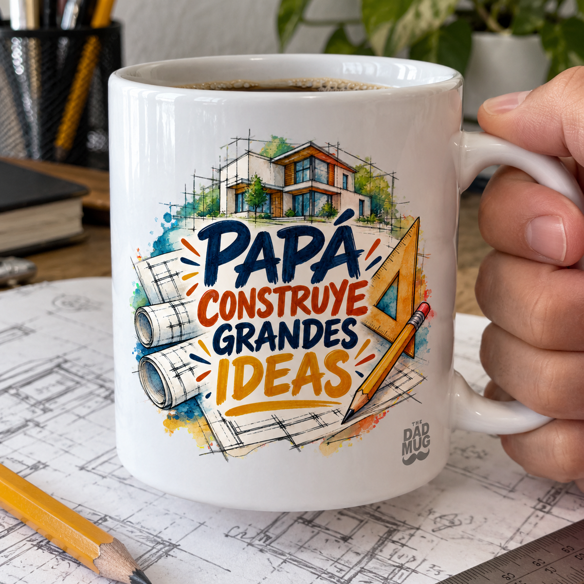 Papá construye grandes ideas — Taza para papá arquitecto | Cerámica blanca 11oz