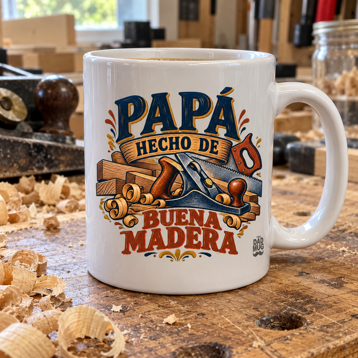 Papá hecho de buena madera — Taza para papá carpintero | Cerámica blanca 11oz