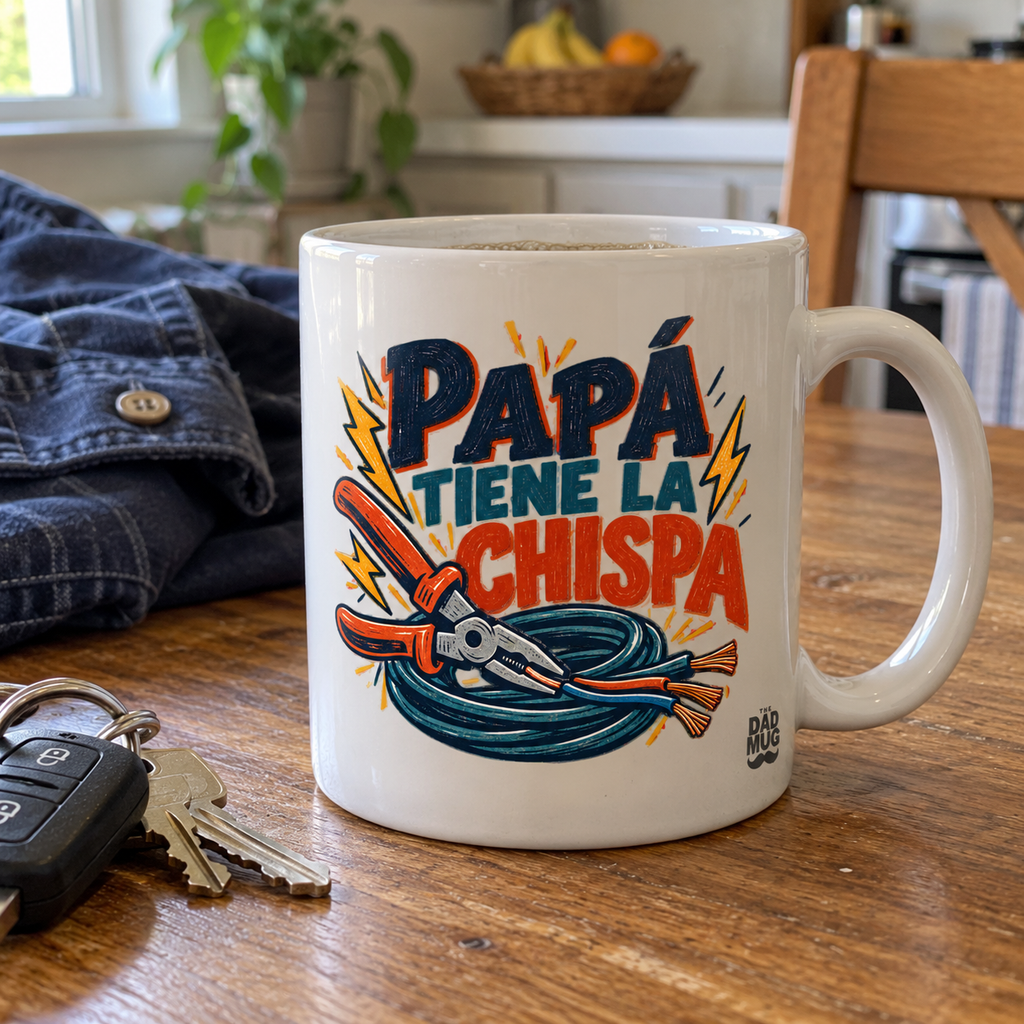 Papá tiene la chispa — Taza para papá electricista | Cerámica blanca 11oz
