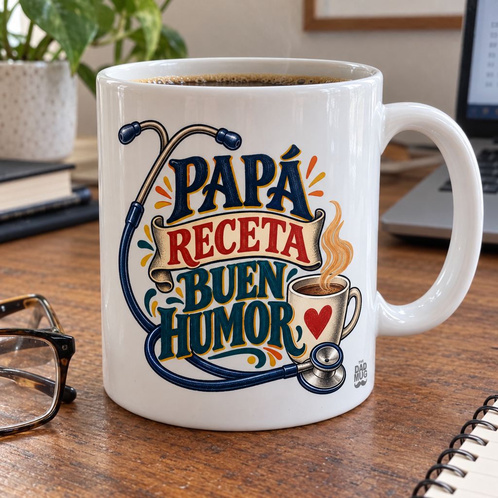 Papá receta buen humor — Taza para papá médico | Cerámica blanca 11oz