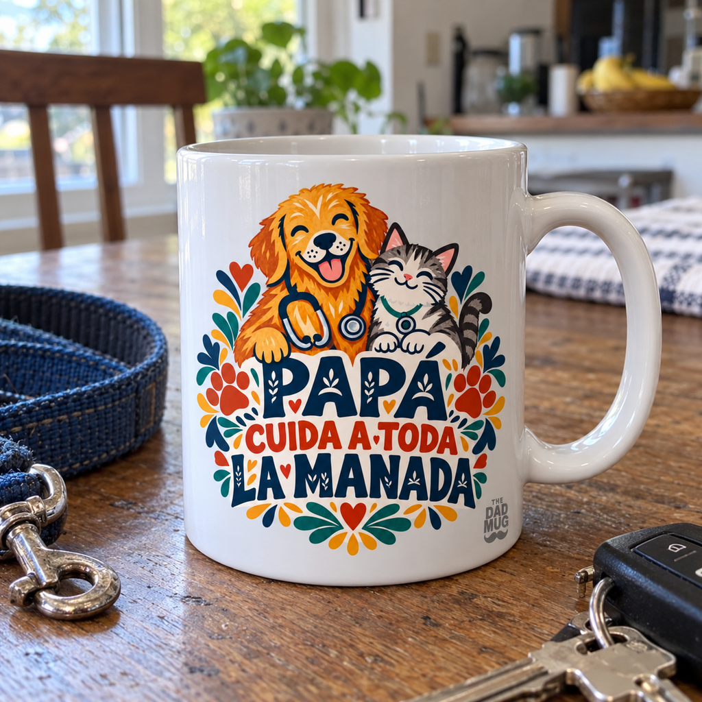 Papá cuida a toda la manada — Taza para papá veterinario | Cerámica blanca 11oz