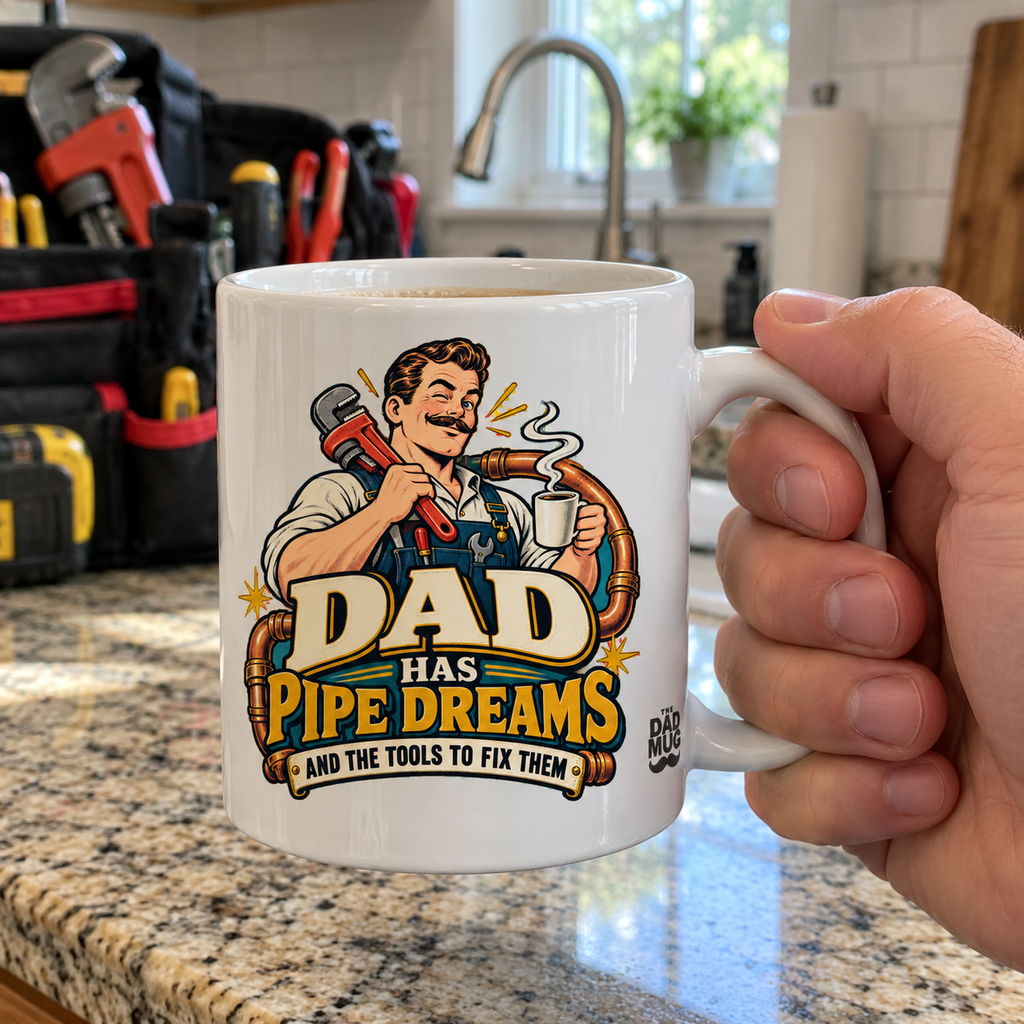 Dad Has Pipe Dreams — Plumber Dad Gift Mug | White Ceramic 11oz