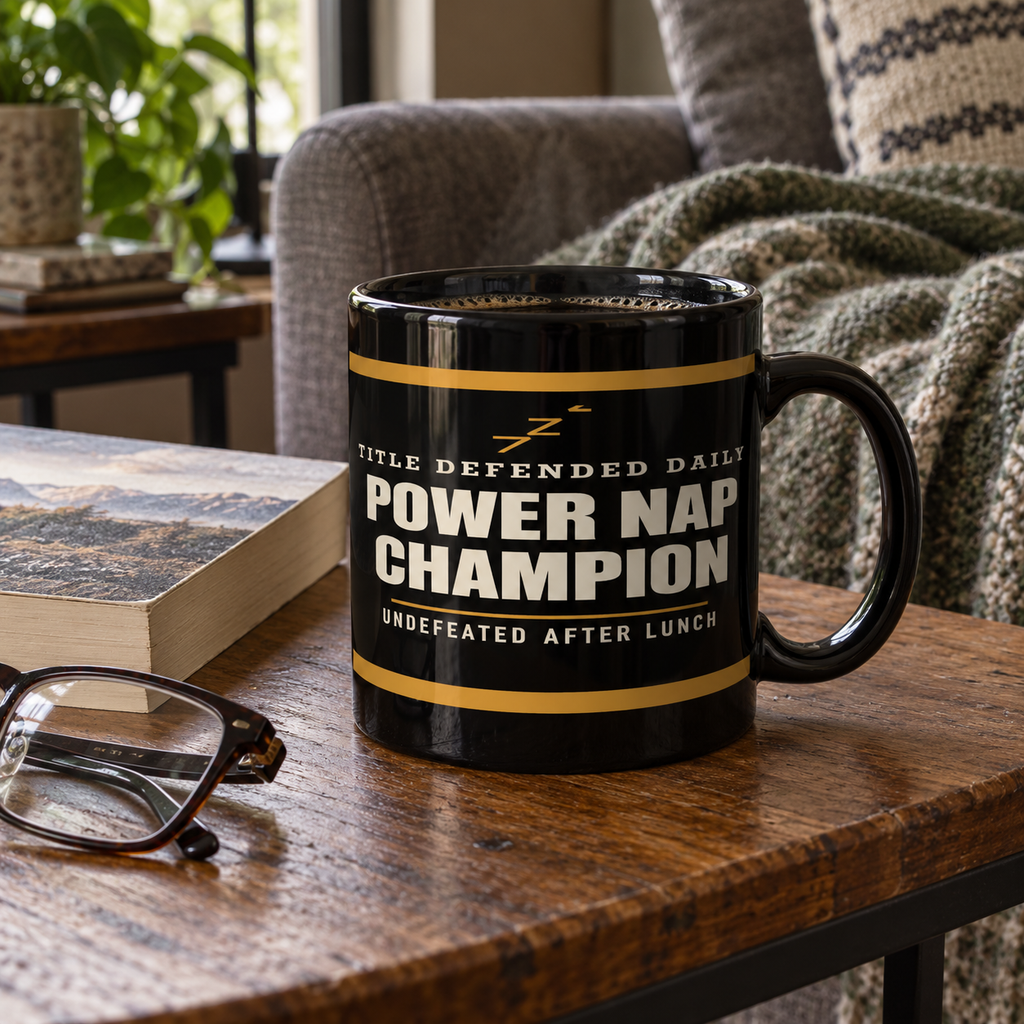 Power Nap Champion — Funny Dad Mug | Black Mug, 11oz and 15oz