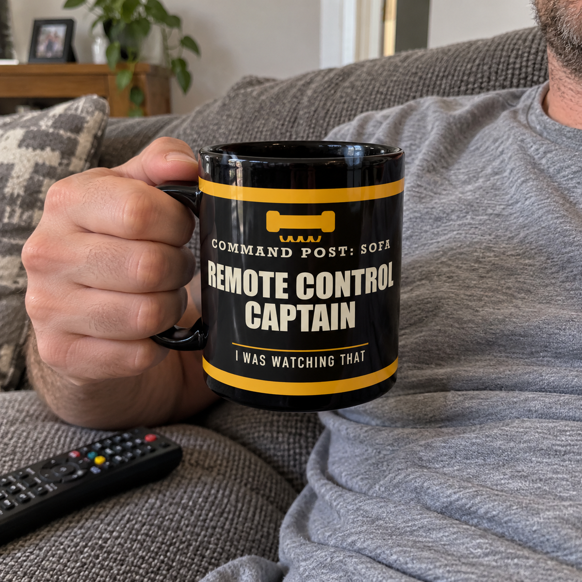 Remote Control Captain — Funny TV Gift for Dad | Black Mug, 11oz and 15oz